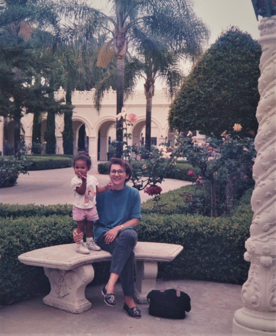 Joia & daughter outside teaching office U of San Diego 1991